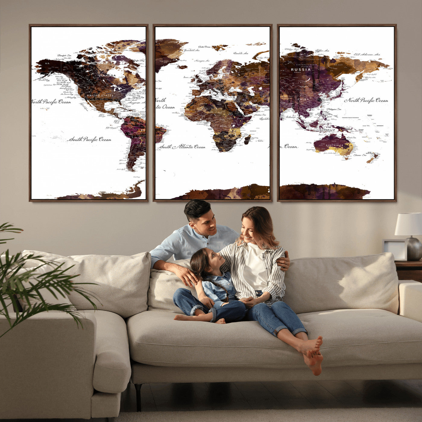 50611-MGV-CV-36X24 - Push Pin World Map Canvas Print – Framed Wall Art for Couples to Track Their Travels – Anniversary