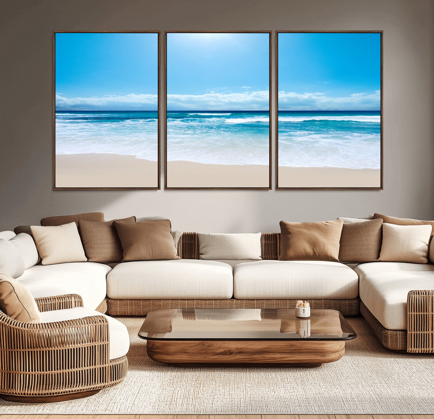 -Wall Art Canvas Print Shiny Blue Sea and Beach