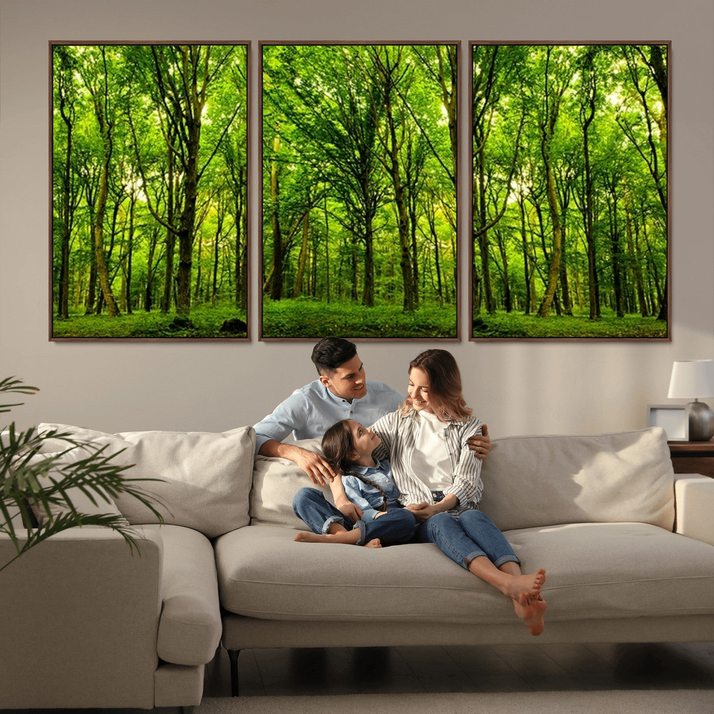 -Lush Green Forest Canvas Print | 3-Panel Forest Wall Art | Nature Landscape for Living Room
