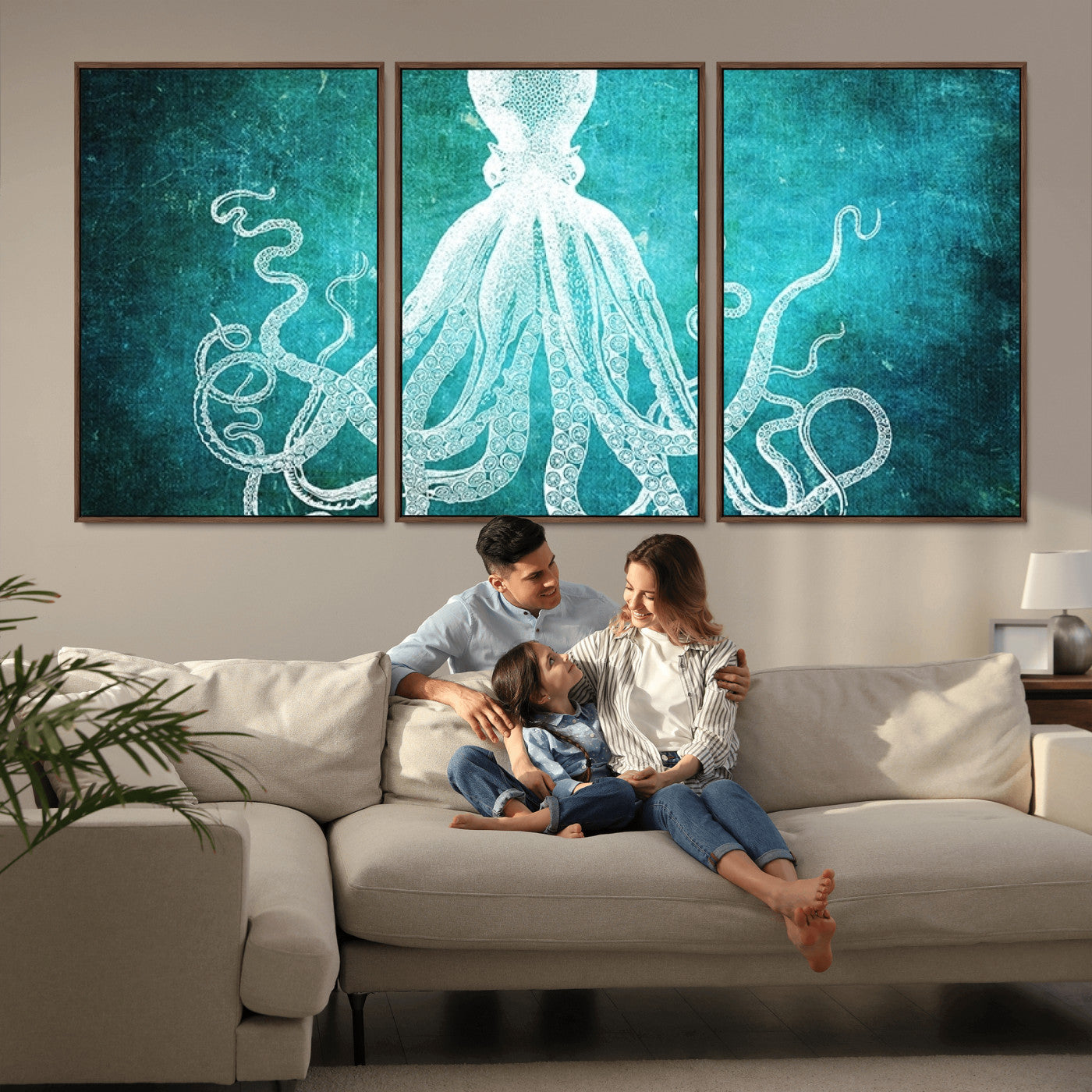20773-MGV-CV-36X24-Green Octopus Abstract Wall Art Canvas Print