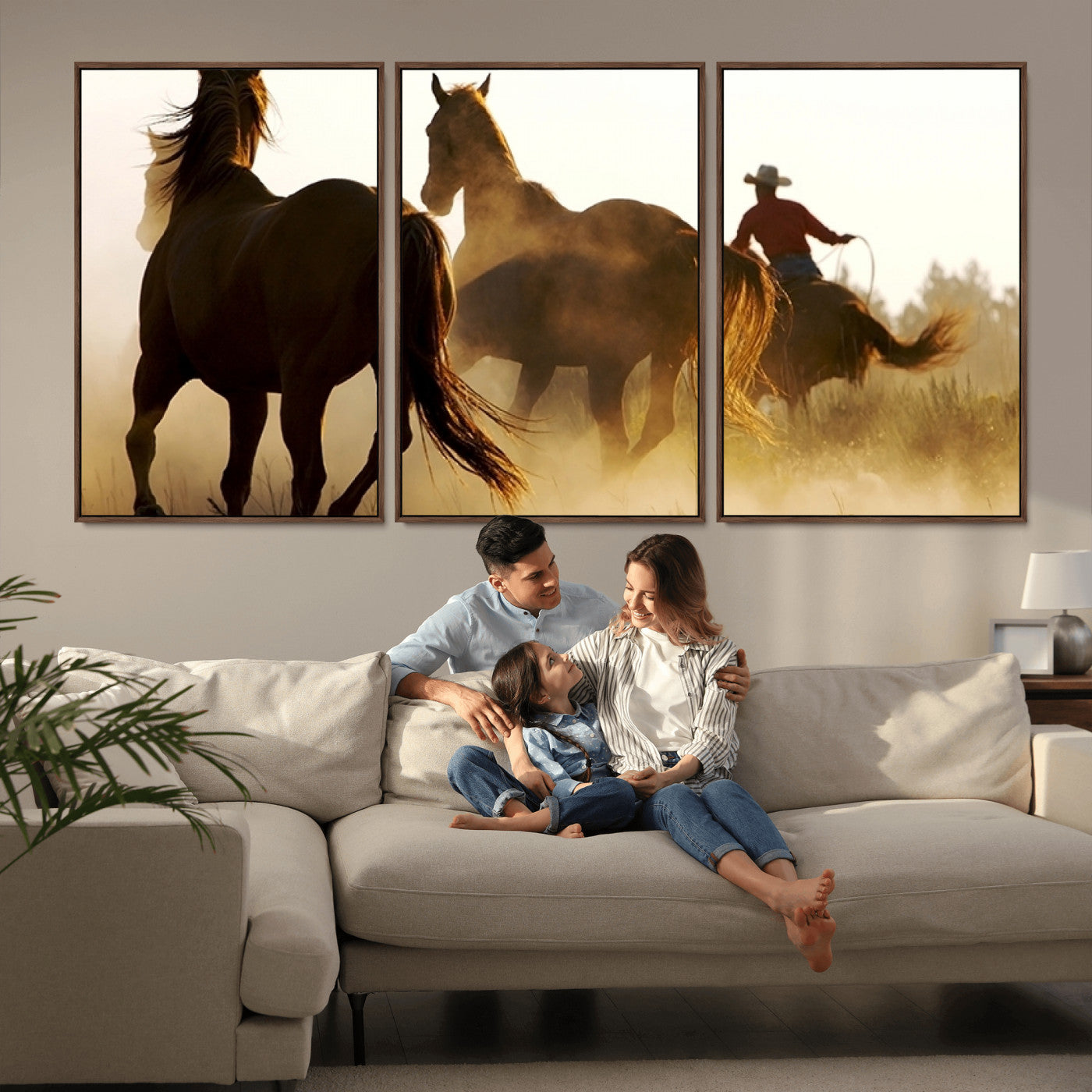 -Horses and Cowboys Wall Art Canvas Print