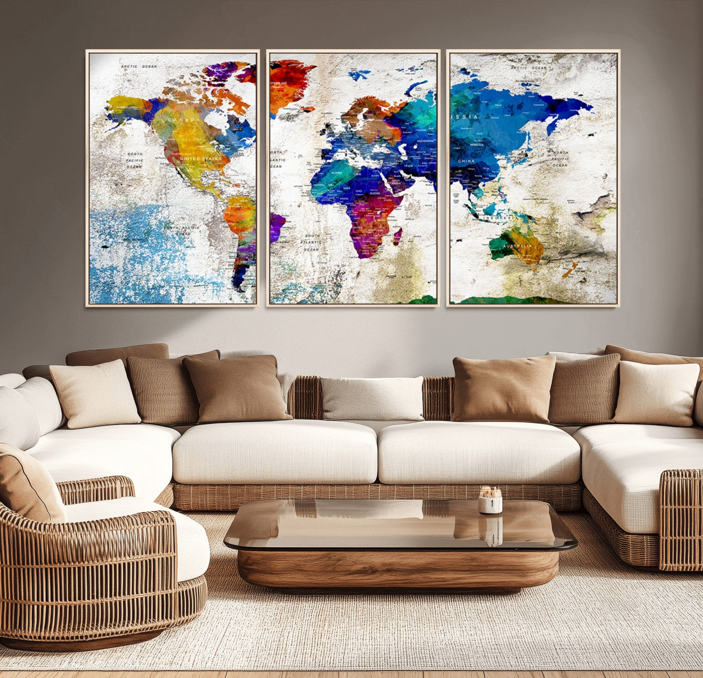 -Push Pin World Map Canvas Print – Framed Travel Map Wall Art for Couples, Anniversary Gift, Modern Home or Office Decor