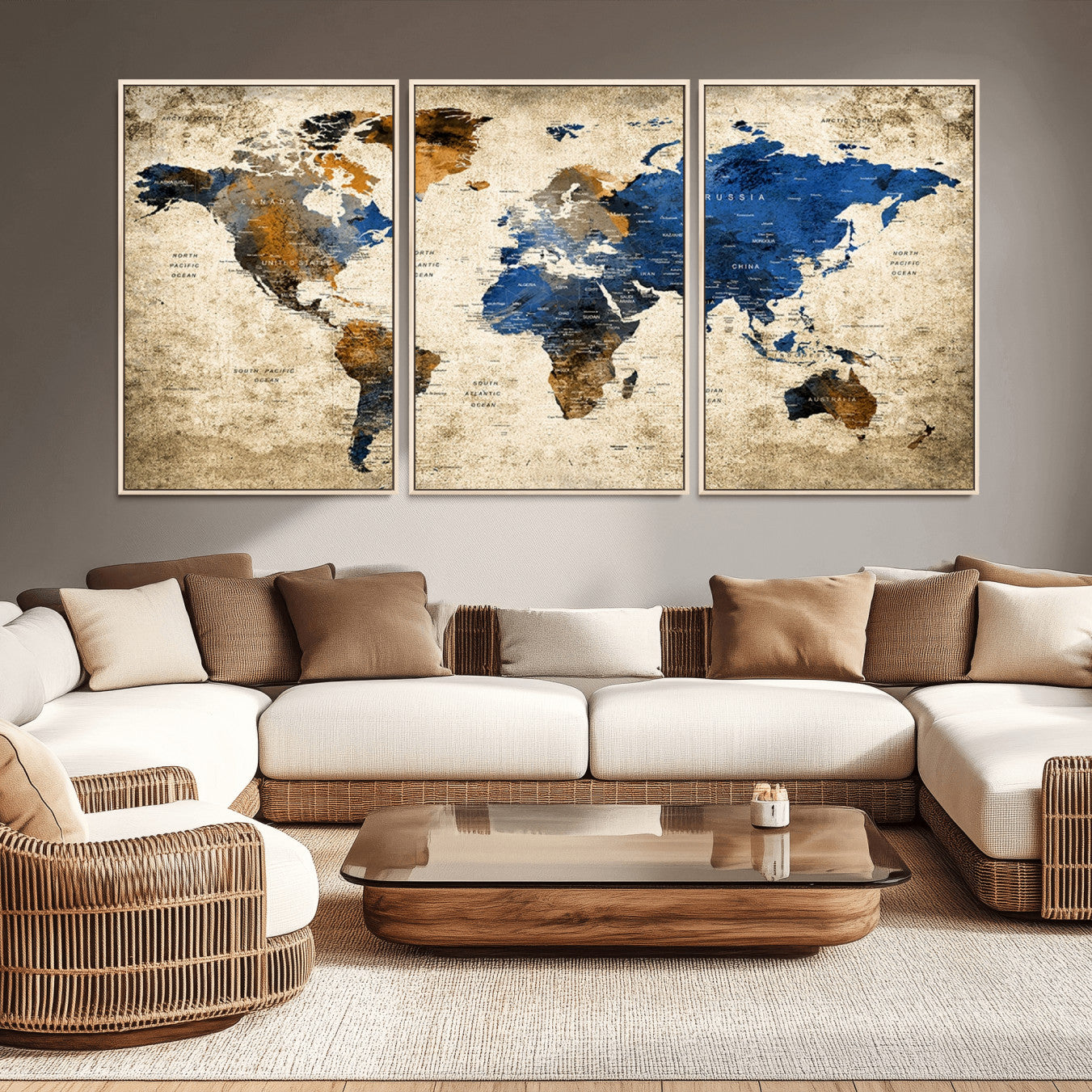 -Push Pin World Map Canvas Print – Travel Tracker Wall Art for Couples, Perfect Anniversary Gift for Home or Office Decor