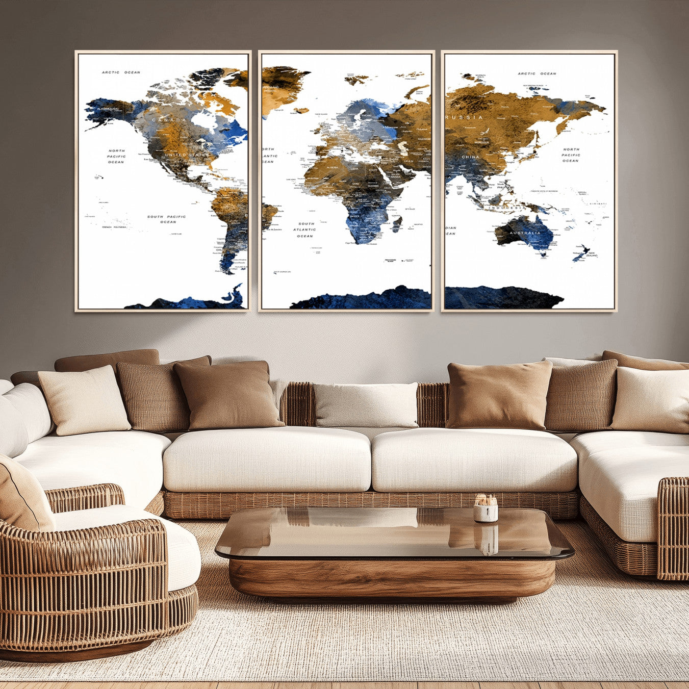 56231-MGV-CV-36X24-Navy and Gold World Map Canvas Wall Art – Framed Modern World Map Print, Elegant Travel Inspired Artwork for Home and Office Decor