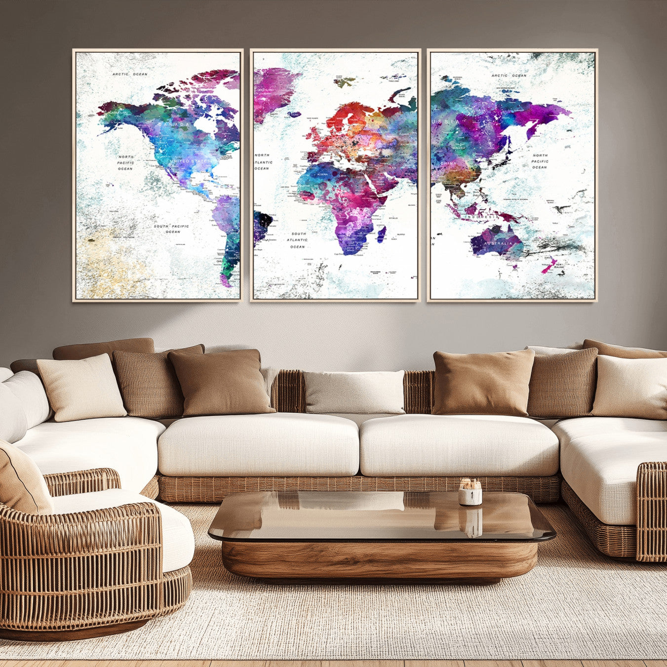 -Push Pin World Map Canvas Print – Framed Travel Map Wall Art for Couples, Anniversary Gift, Modern Home or Office Decor