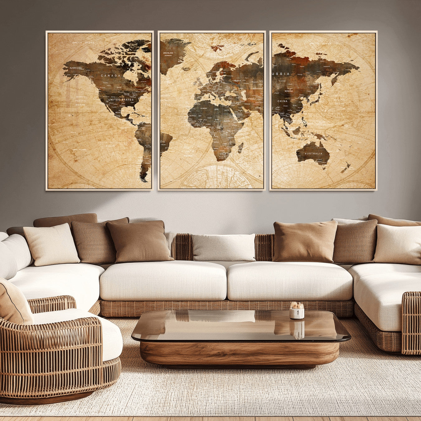 -Push Pin World Map Canvas Print – Framed Travel Tracker Wall Art for Couples, Perfect Anniversary Gift and Home Decor