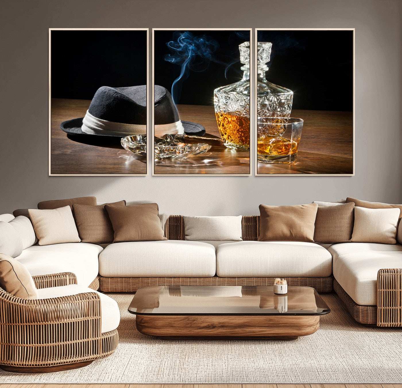 14629-MGV-CV-36X24-Bourbon Whiskey Wall Art Canvas Print, Vintage Bottle and Glass Artwork, Classic Bar Decor for Home, Office