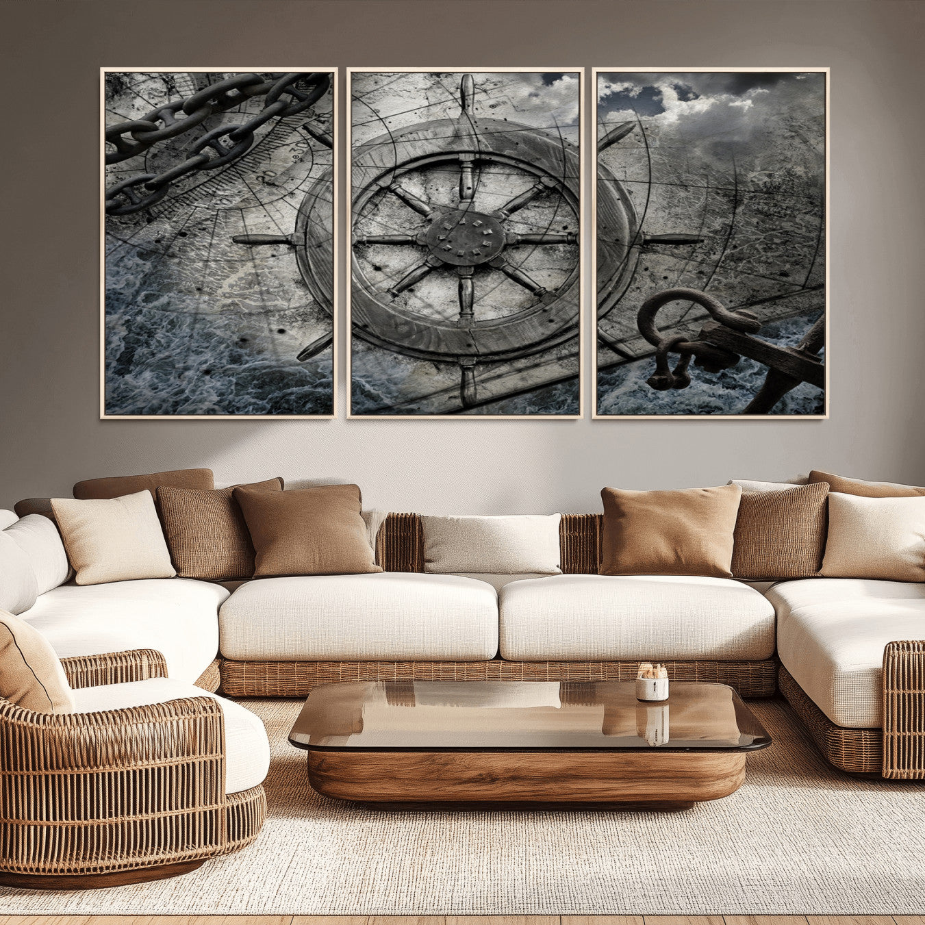 -Ship Steering Wheel Vintage Wall Art Canvas Print