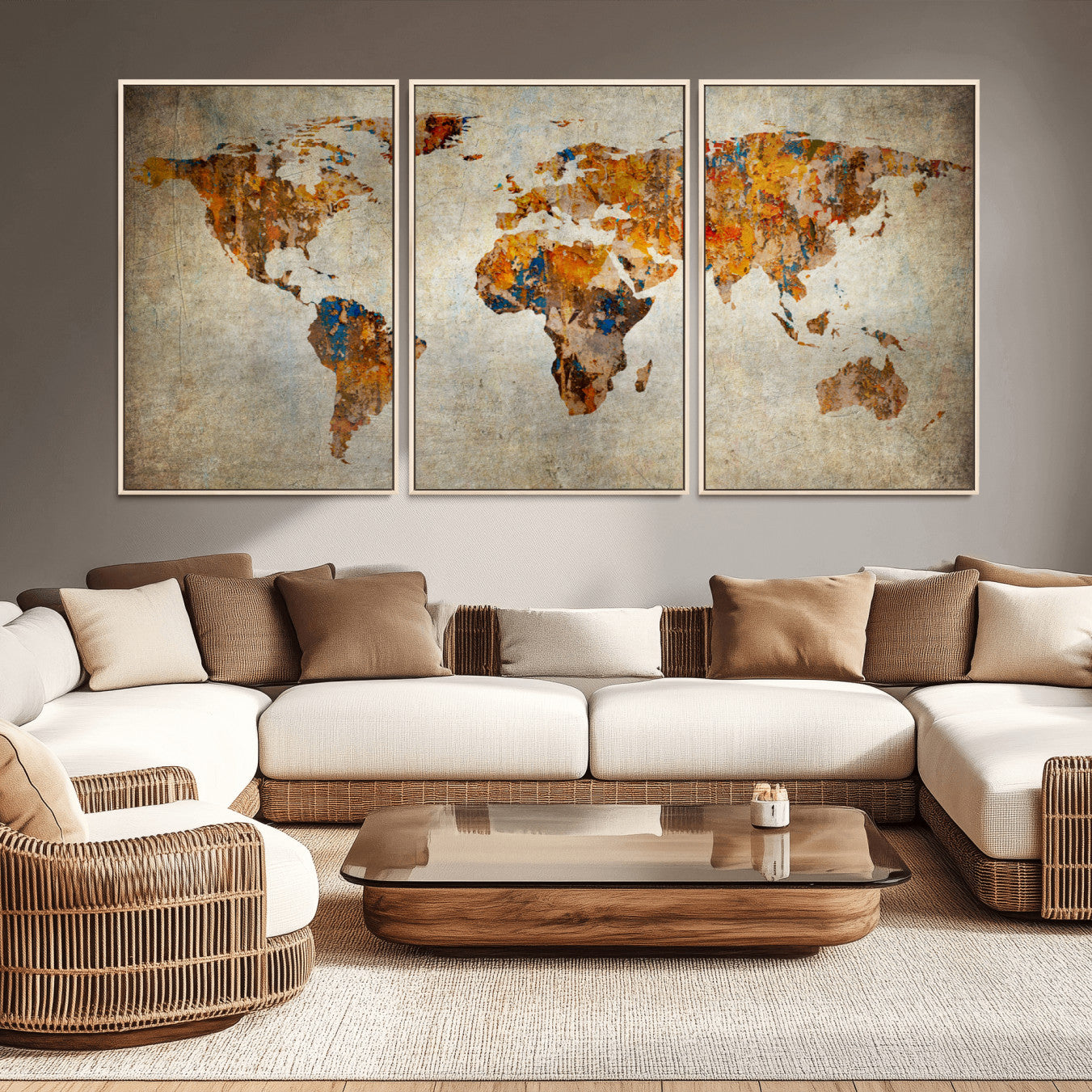 59464-MGV-FC-60X30-3P_Natural-Push Pin World Map Canvas Print – Travel Tracker Wall Art for Couples, Perfect Anniversary Gift for Home or Office Decor