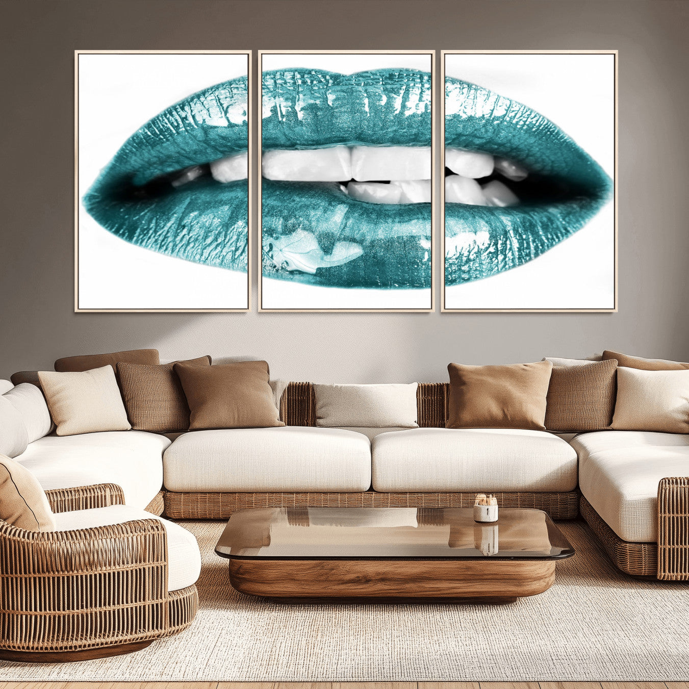 -Blue Lips Wall Art Canvas Print
