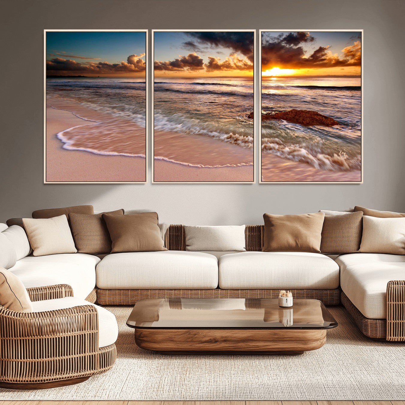 -Sunset on Ocean Wall Art Canvas Print