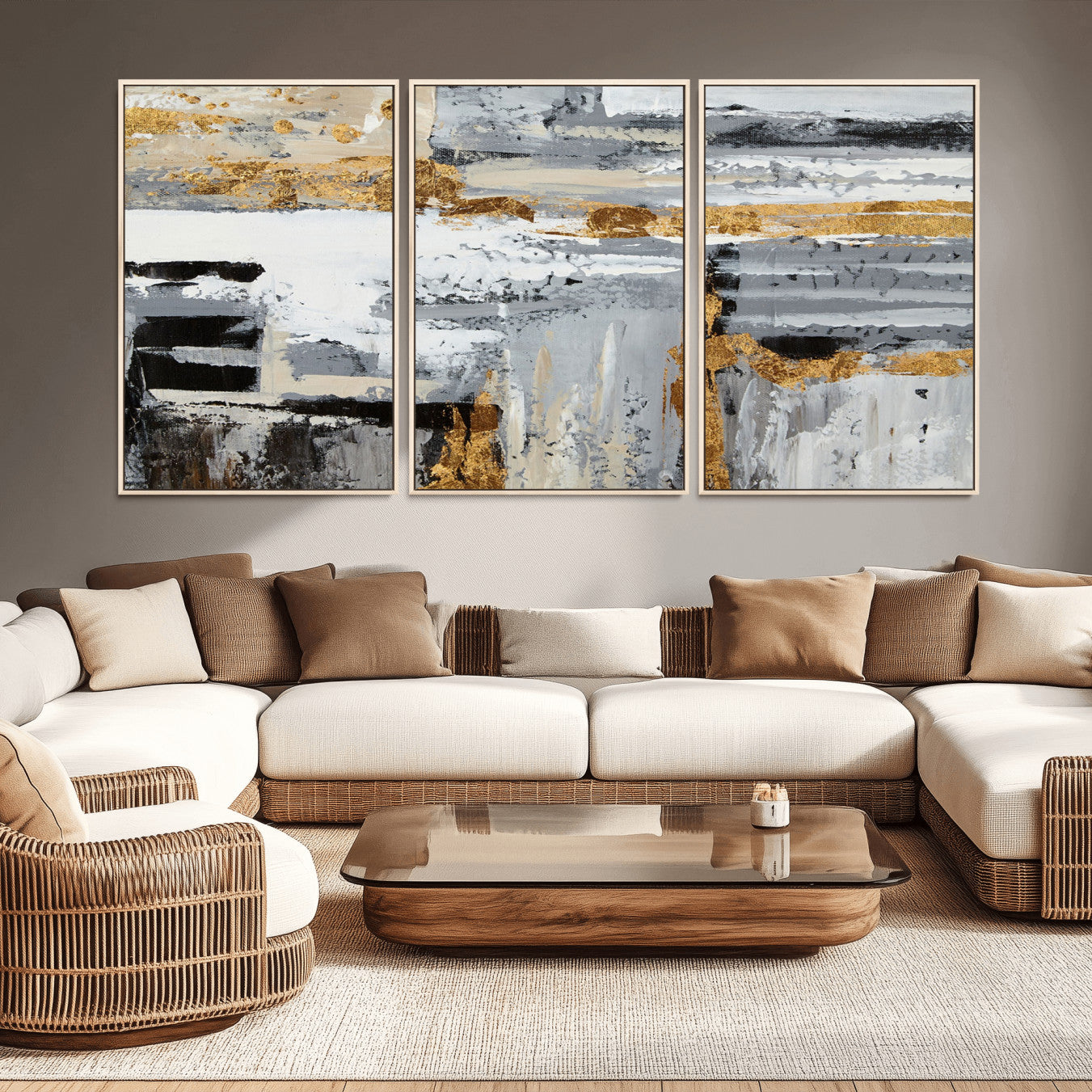 -Abstract Painting Canvas Wall Art Print Paint Drip Art Brush Strokes Gray Artwork