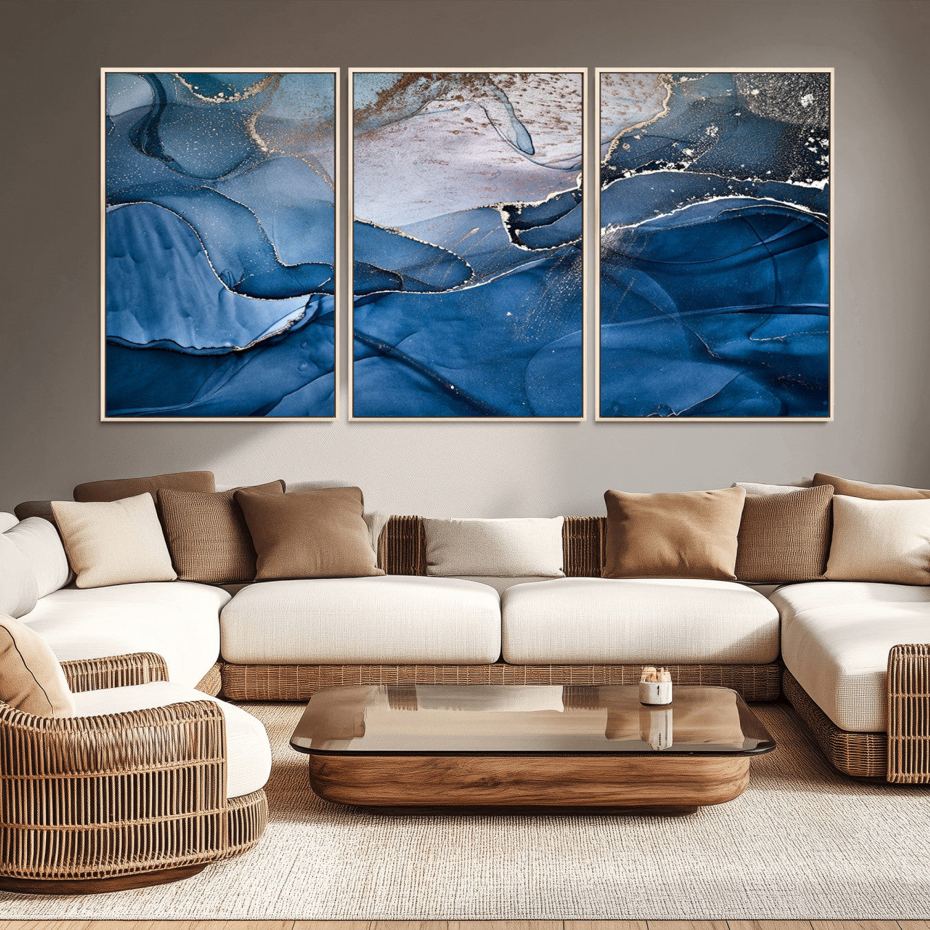 27810-MGV-CV-36X24-Navy Blue Canvas Art Abstract Print – Elegant Triptych Modern Art Print – Contemporary Decor for Living Room or Office