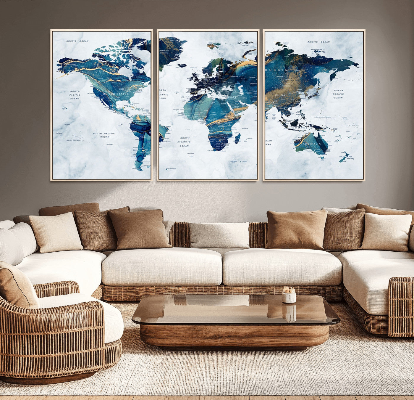 53819-MGV-CV-36X24-Push Pin World Map Canvas Print – Framed Travel Map Wall Art for Couples, Anniversary Gift, Modern Home or Office Decor
