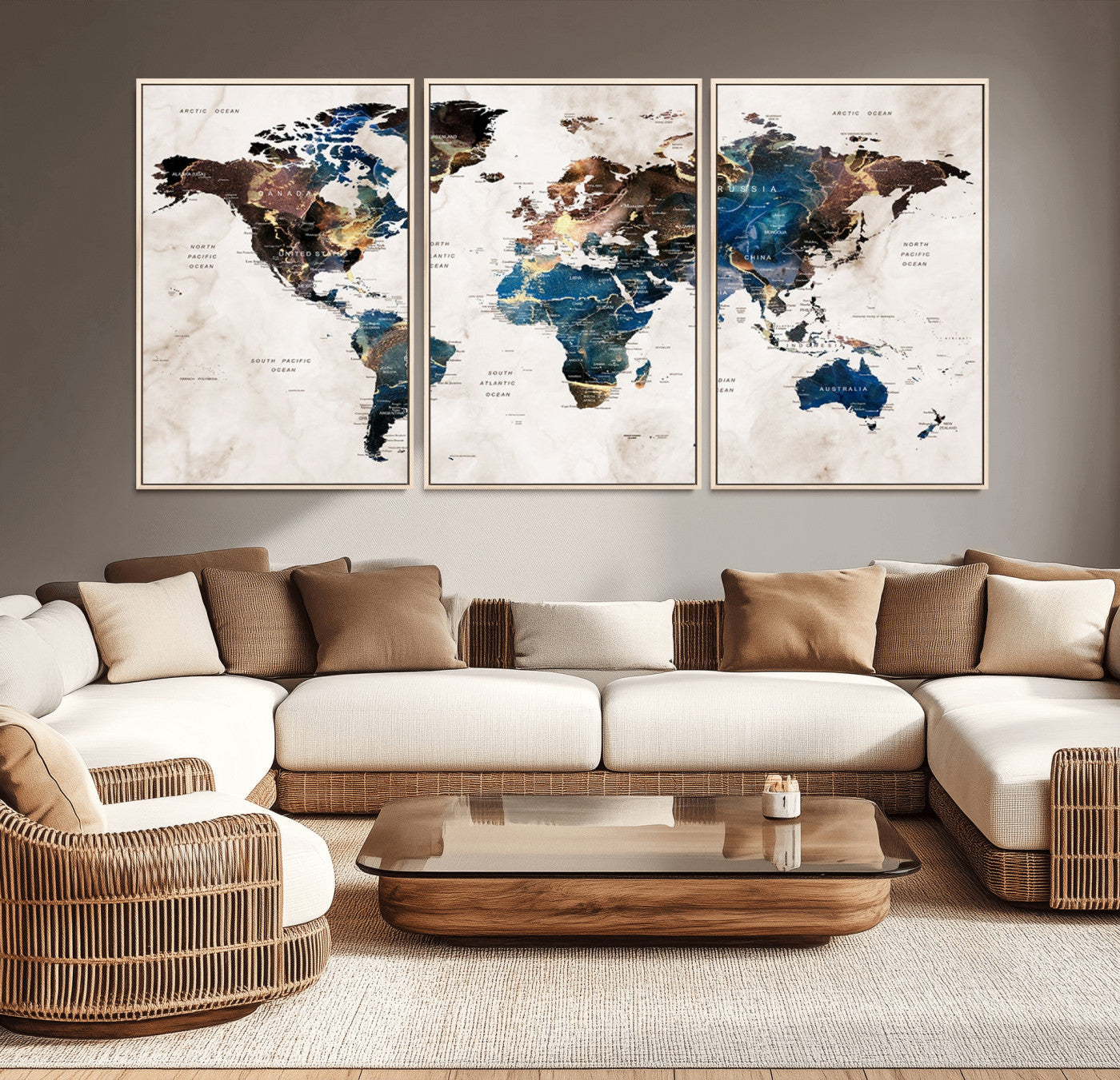 24408-MGV-CV-36X24-Push Pin World Map Canvas Print – Framed Travel Map Wall Art for Couples, Anniversary Gift, Modern Home or Office Decor