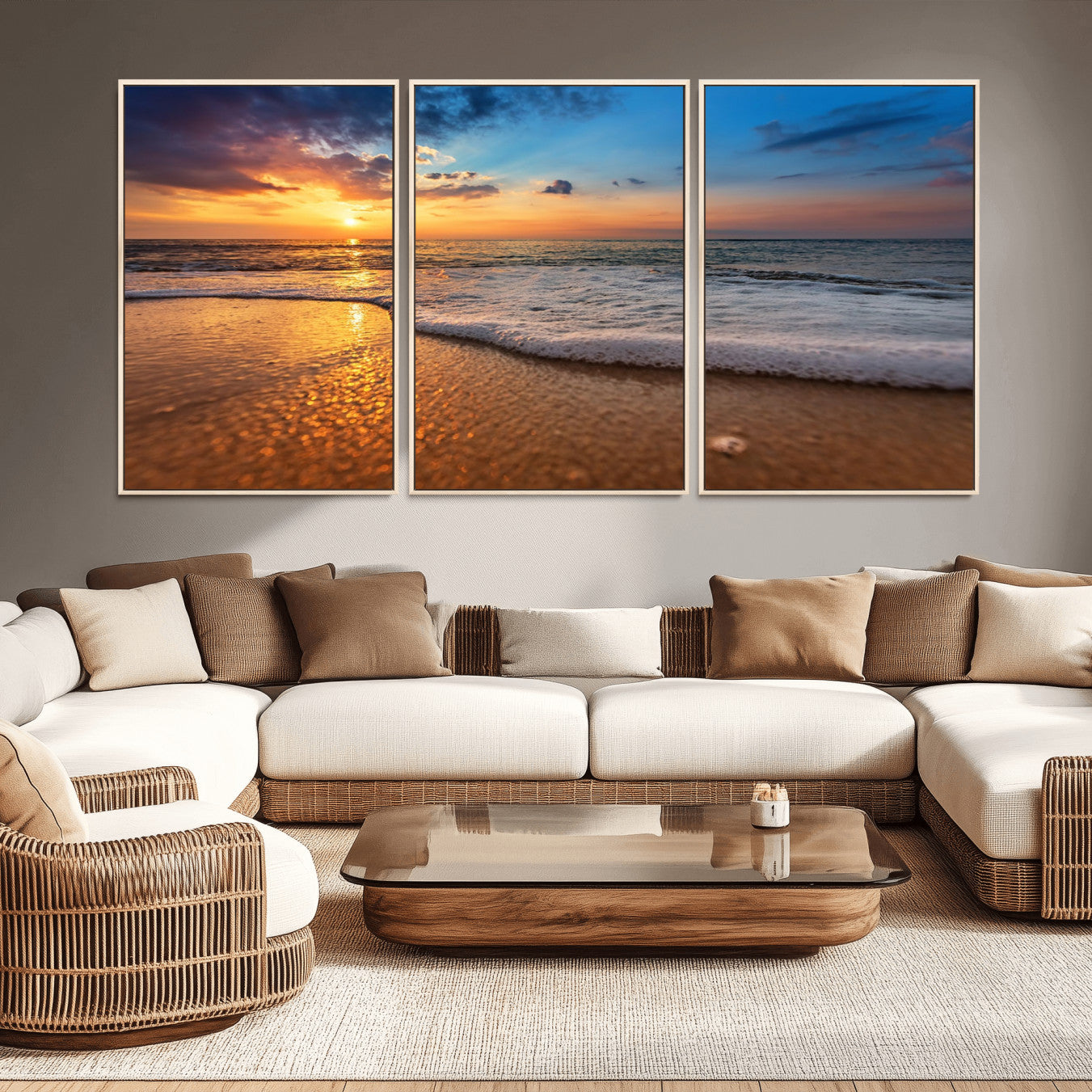 -Sunset and Beach at Night Wall Art Canvas Print