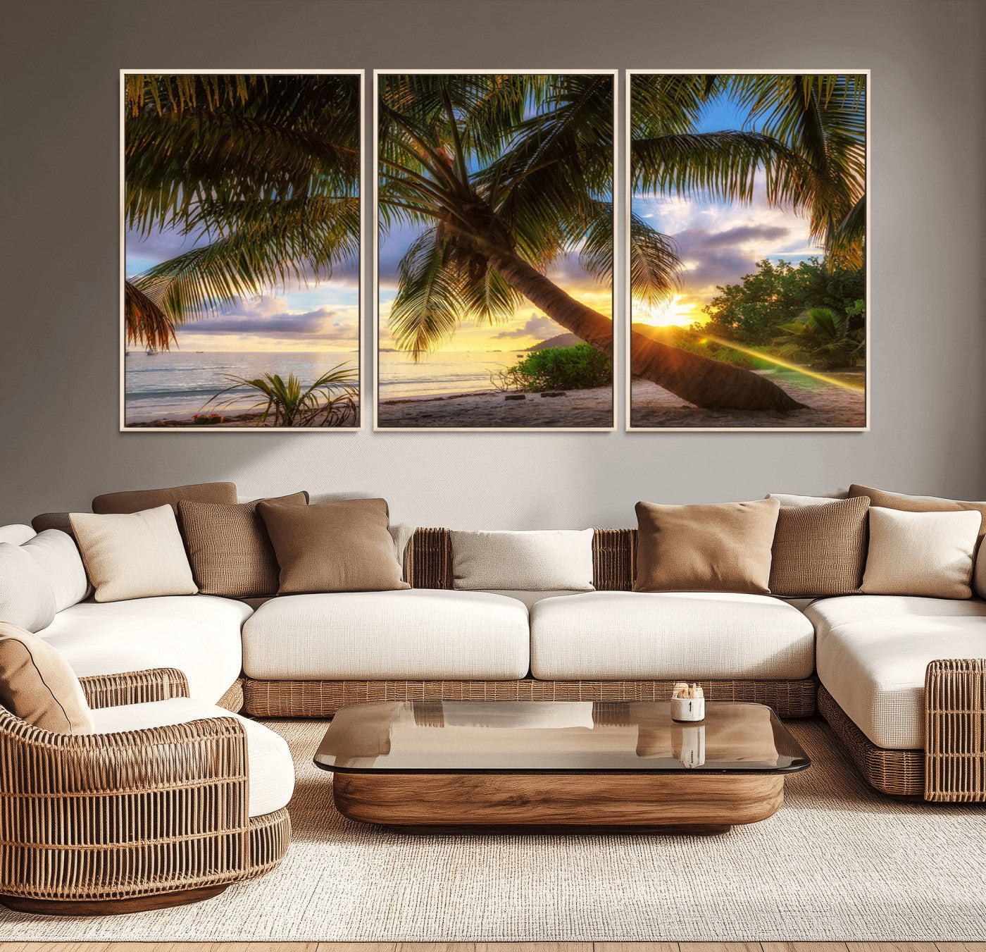 49751-MGV-CV-36X24-Tropical Island Sunset on the Beach Palms Wall Art Canvas Print