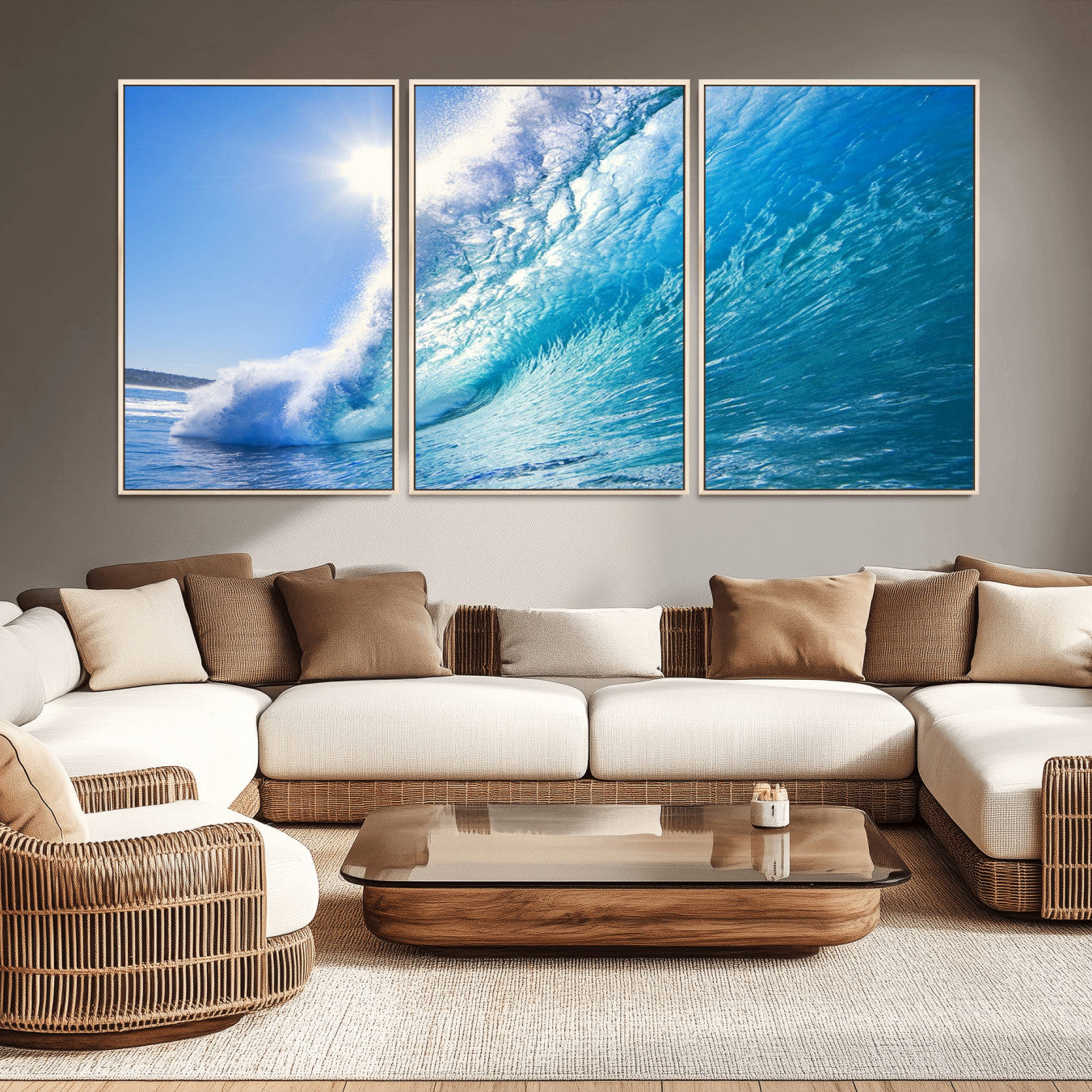 -Blue Big Wave Surfing Ocean Canvas Wall Art Artwork Print