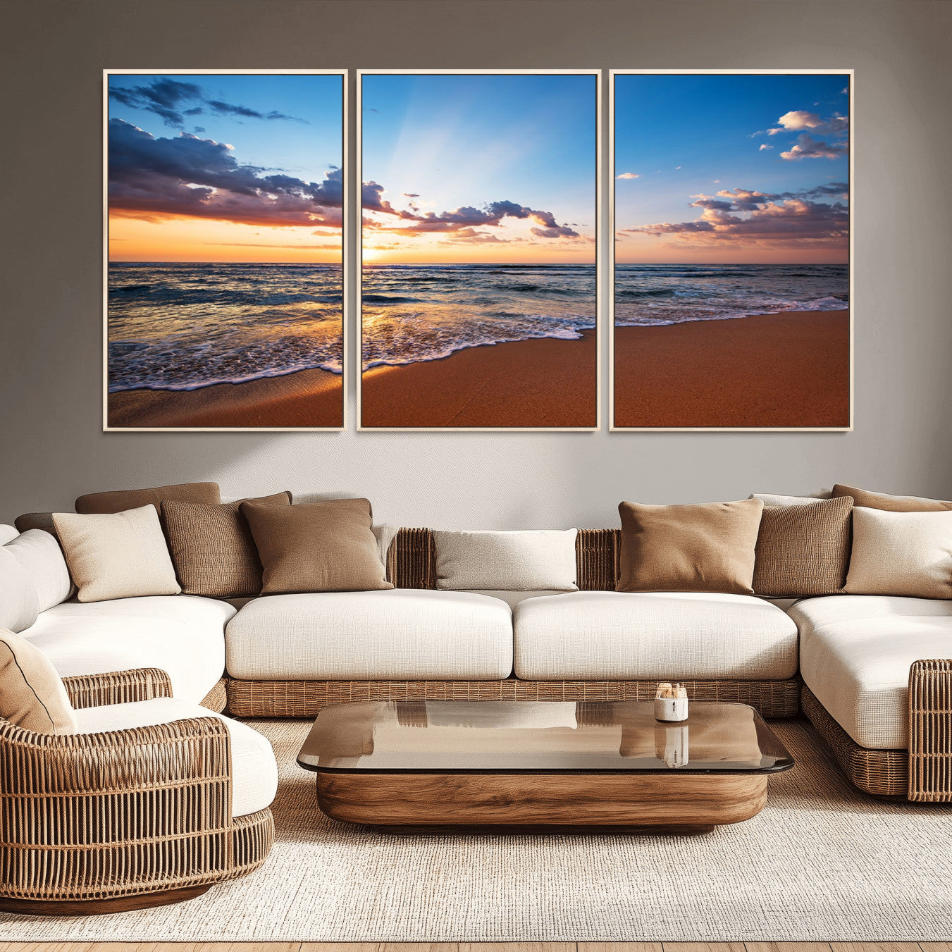 -Serene Ocean Sunset Canvas Print, Golden Hour Beach Wall Art, Giclee Canvas with Gallery Wrap and