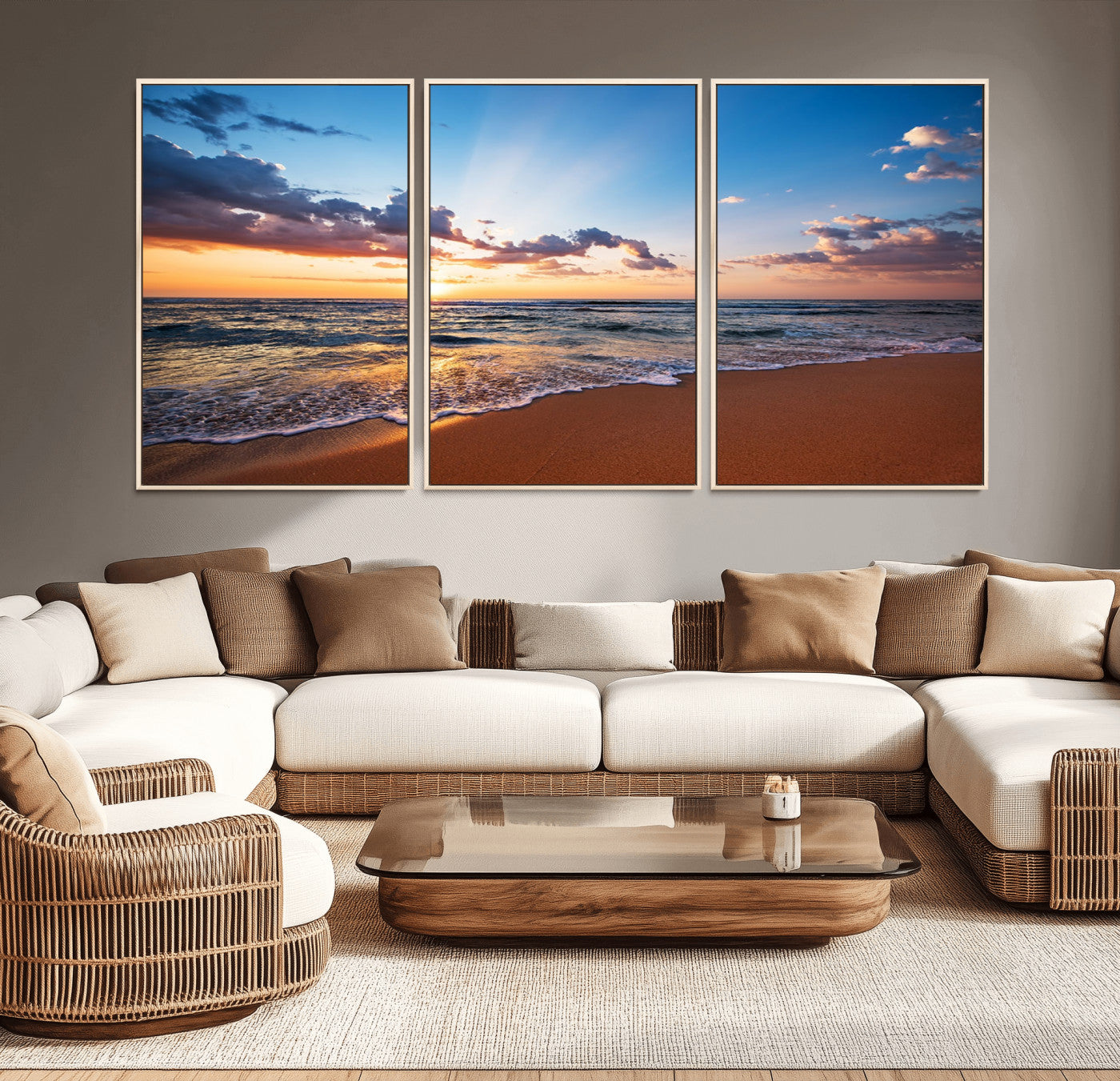 -Serene Ocean Sunset Canvas Print, Golden Hour Beach Wall Art, Giclee Canvas with Gallery Wrap and