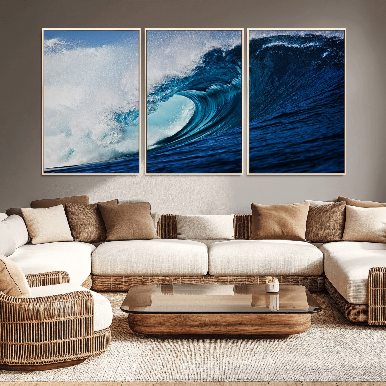 -Ocean Wave at Sunset Canvas Art, Large Wall Print of Vibrant Water Waves, Coastal Art for Living