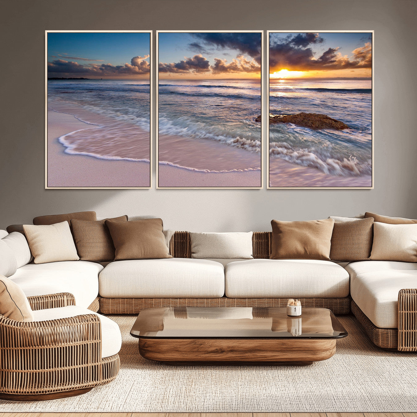 -Sea Ocean Sunset Beach Wall Art Canvas Print