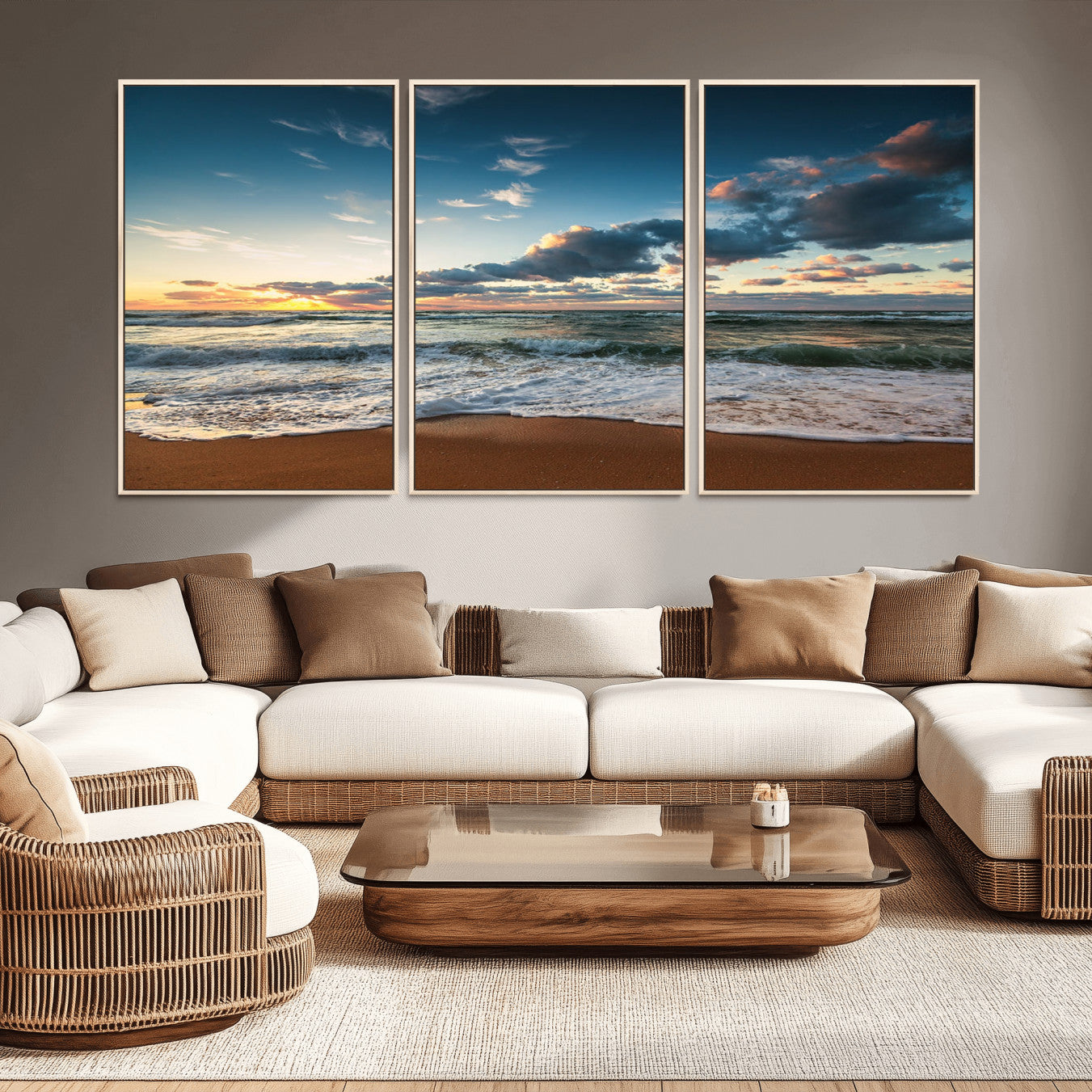 -Ocean Beach Wall Art Canvas Print Sunset Artwork Print Coastal Wall Art