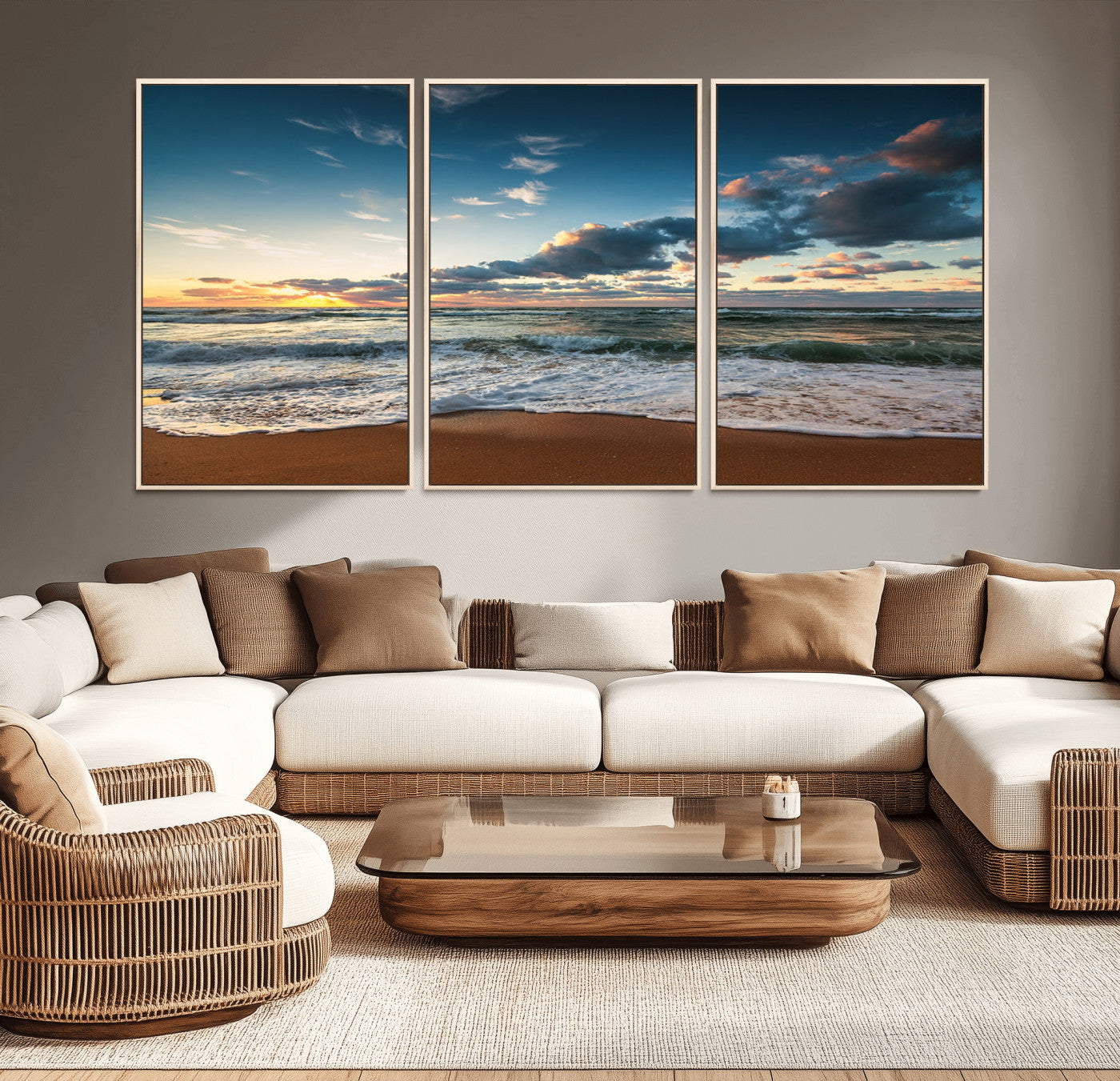 -Ocean Beach Wall Art Canvas Print Sunset Artwork Print Coastal Wall Art