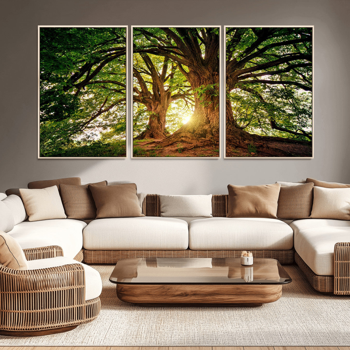 -Majestic Ancient Tree Wall Art, NatureCanvas Print, Woodland Art, Tree of Life Artwork, Sunlit