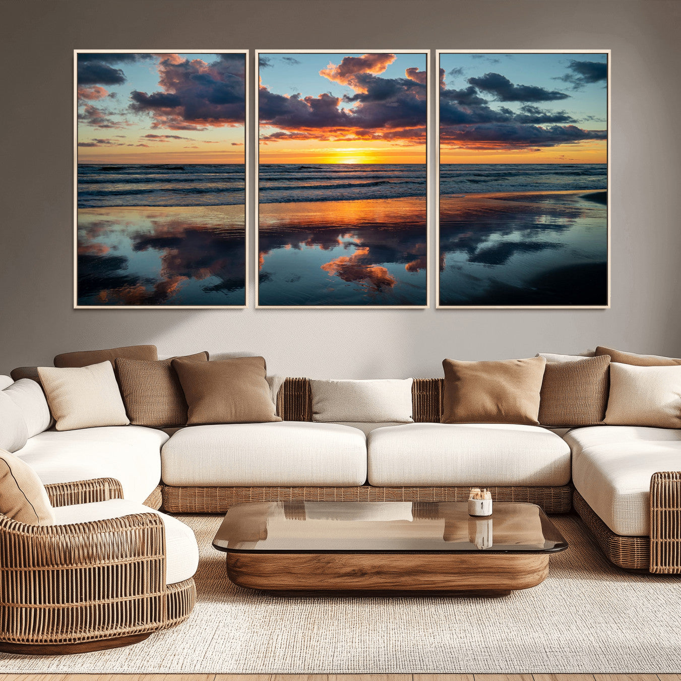 -Beach Sunset Print - Stunning Ocean Canvas Artwork with Sunset Reflection Design for Elegant Home or
