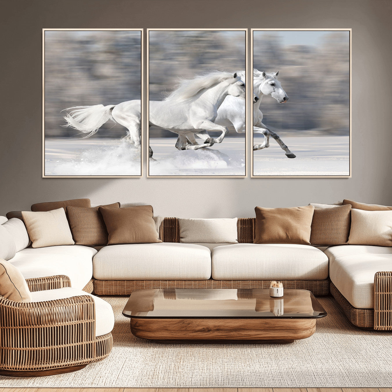 -The White Horses Wall Art, Framed White Horses Wall Art Canvas Print