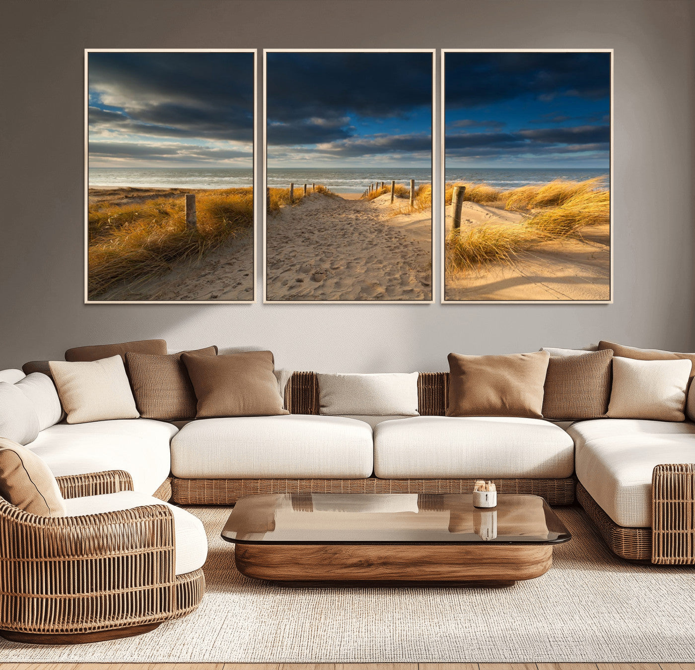 -Ocean Beach Dark Clouds Wall Art Canvas Print