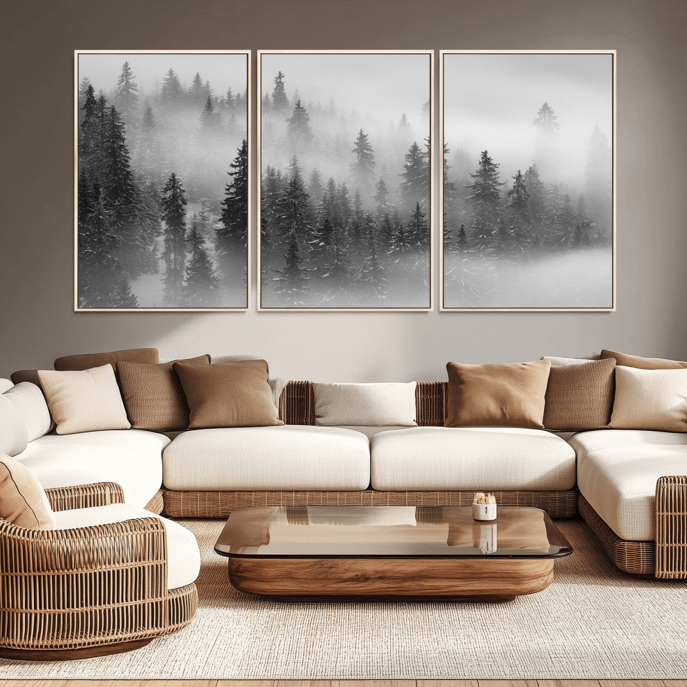 57235-MGV-CV-36X24-Foggy Misty Forest Canvas Wall Art – Black and White Landscape – Framed and Ready to Hang Modern