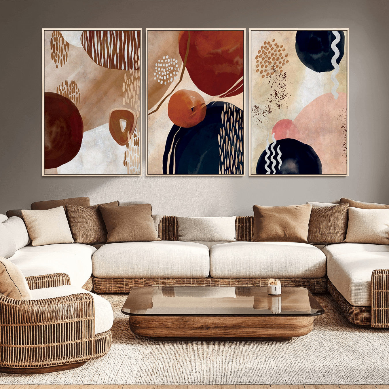 52048-MGV-CV-36X24-Boho Wall Art Canvas Print Set Mid-Century Prints Bohemian Wall Artwork Prints Boho Neutral