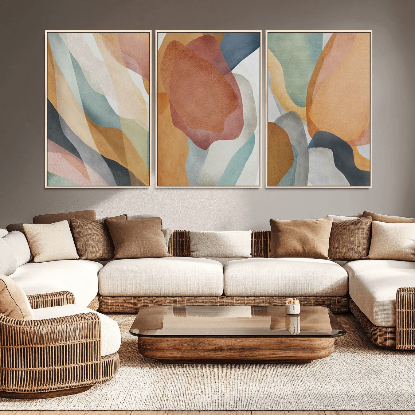 -Boho Wall Art Canvas Print Set, Watercolor Boho Wall Art Canvas
