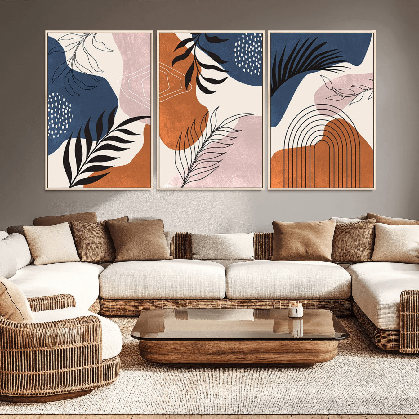 27678-MGV-CV-36X24-Boho Wall Art Canvas Print Set Mid-Century Prints Bohemian Wall Artwork Prints Boho Neutral,