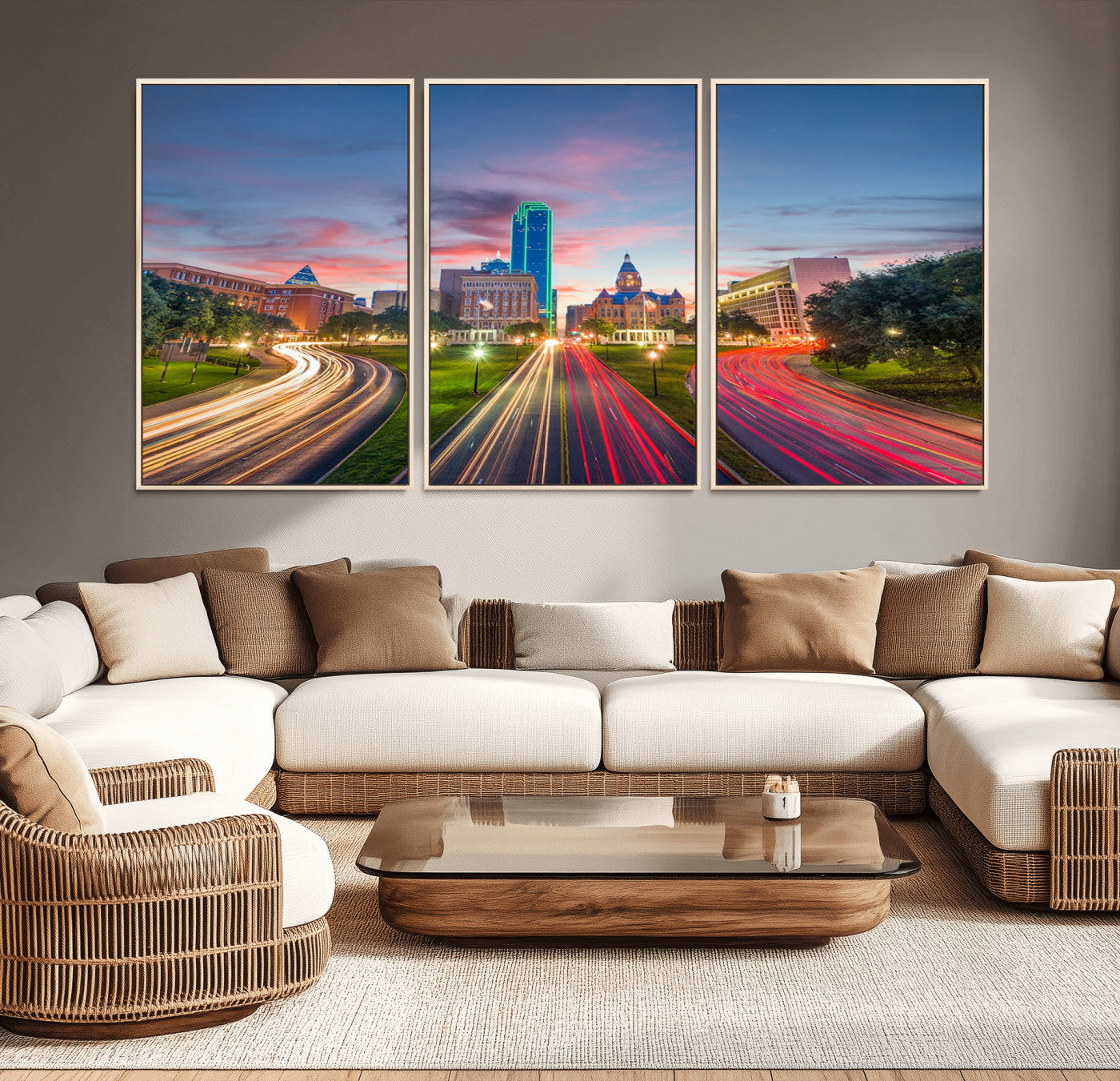-Dallas City Lights Large Wall Art Dallas Cityscape Canvas Print Framed Living Room Decor