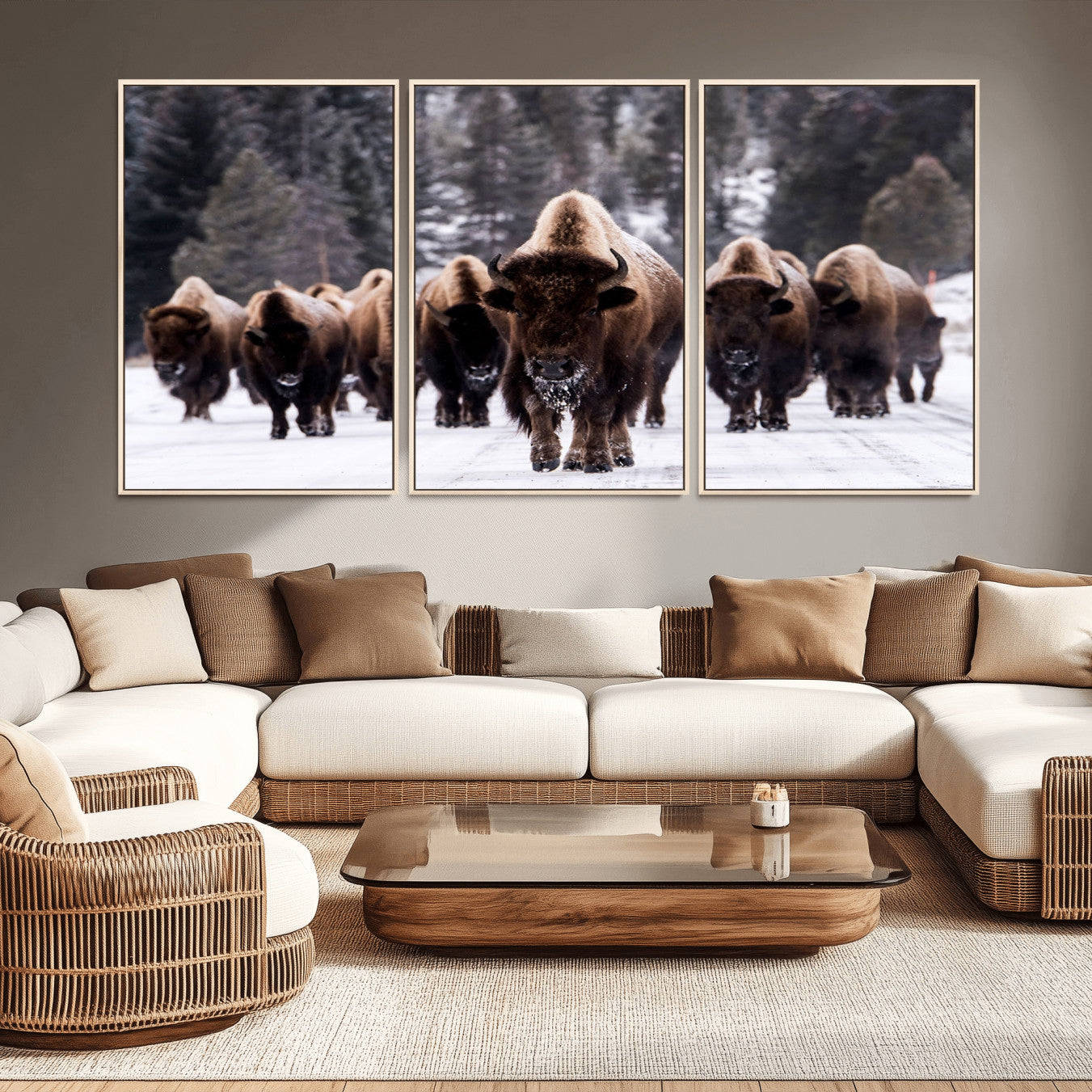 -Bison Wall Art Canvas Print- Bison Herd Canvas Wall Art – Majestic Wildlife Photography – Framed and