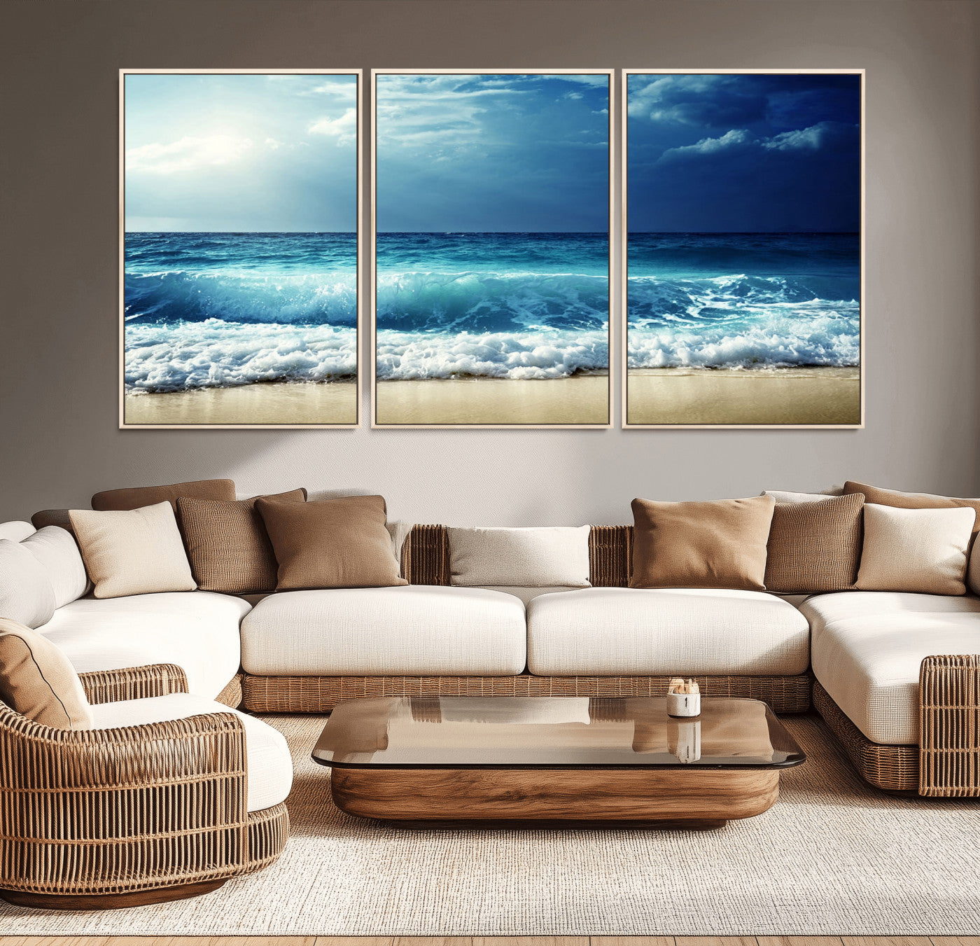 -Majestic Ocean Wave Wall Art Canvas | 3 Panel Large Seascape Print for Living Room, Bedroom, Office