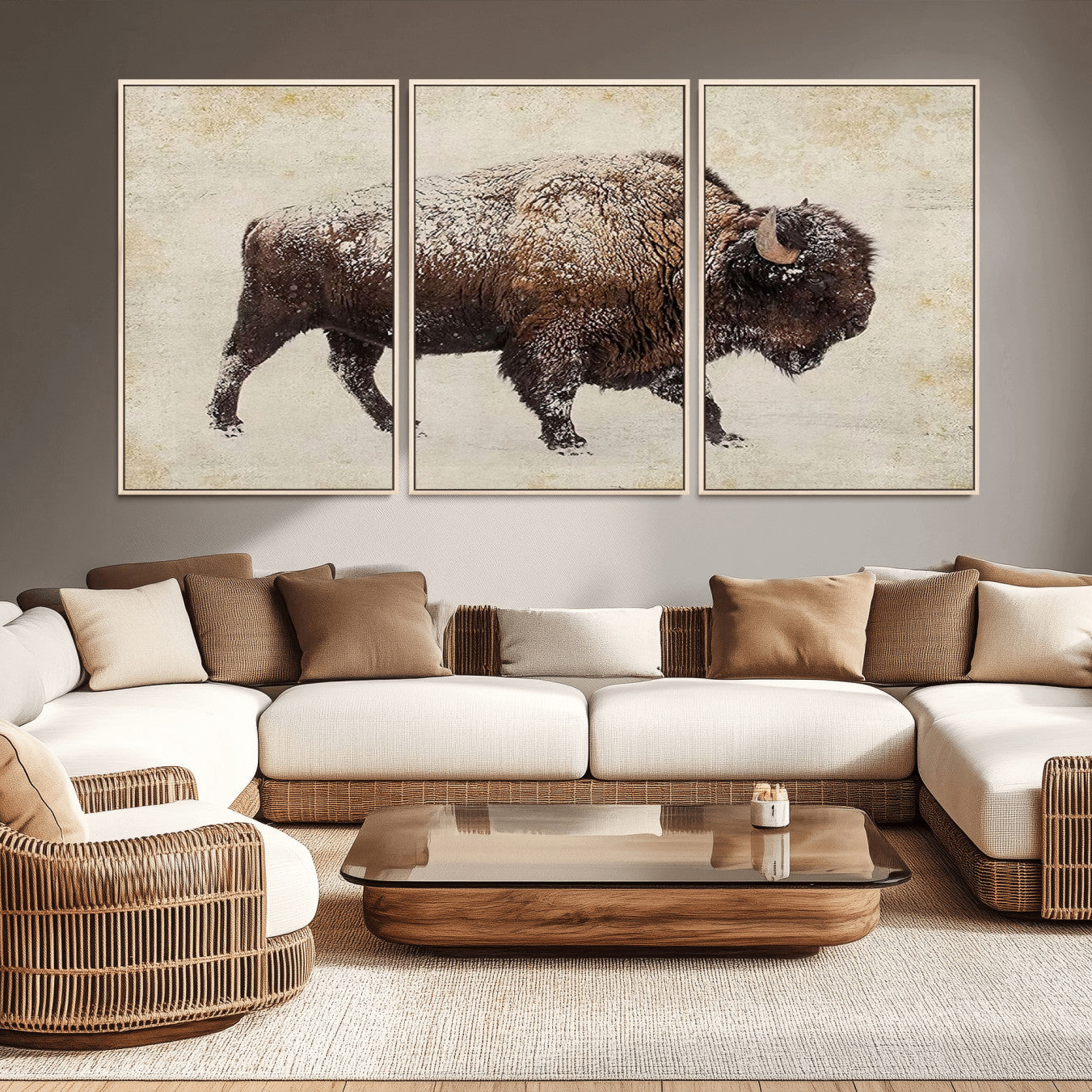 -Buffalo Wall Art, Western Bison Canvas Print, Rustic Buffalo Art for Cowboy Western Decor, Large