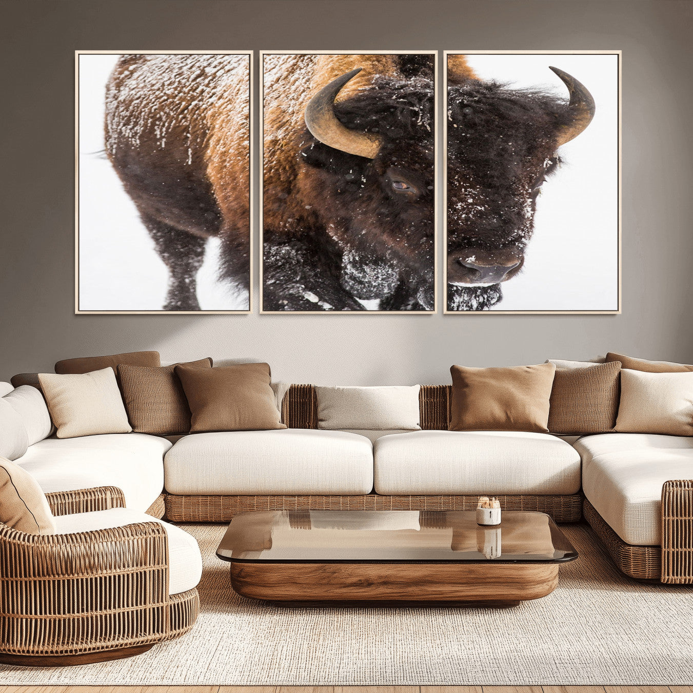 -Bison Wall Art Canvas Print For Farmhouse, Wild Animal Wall Art, Framed Wild Bison Wall Art