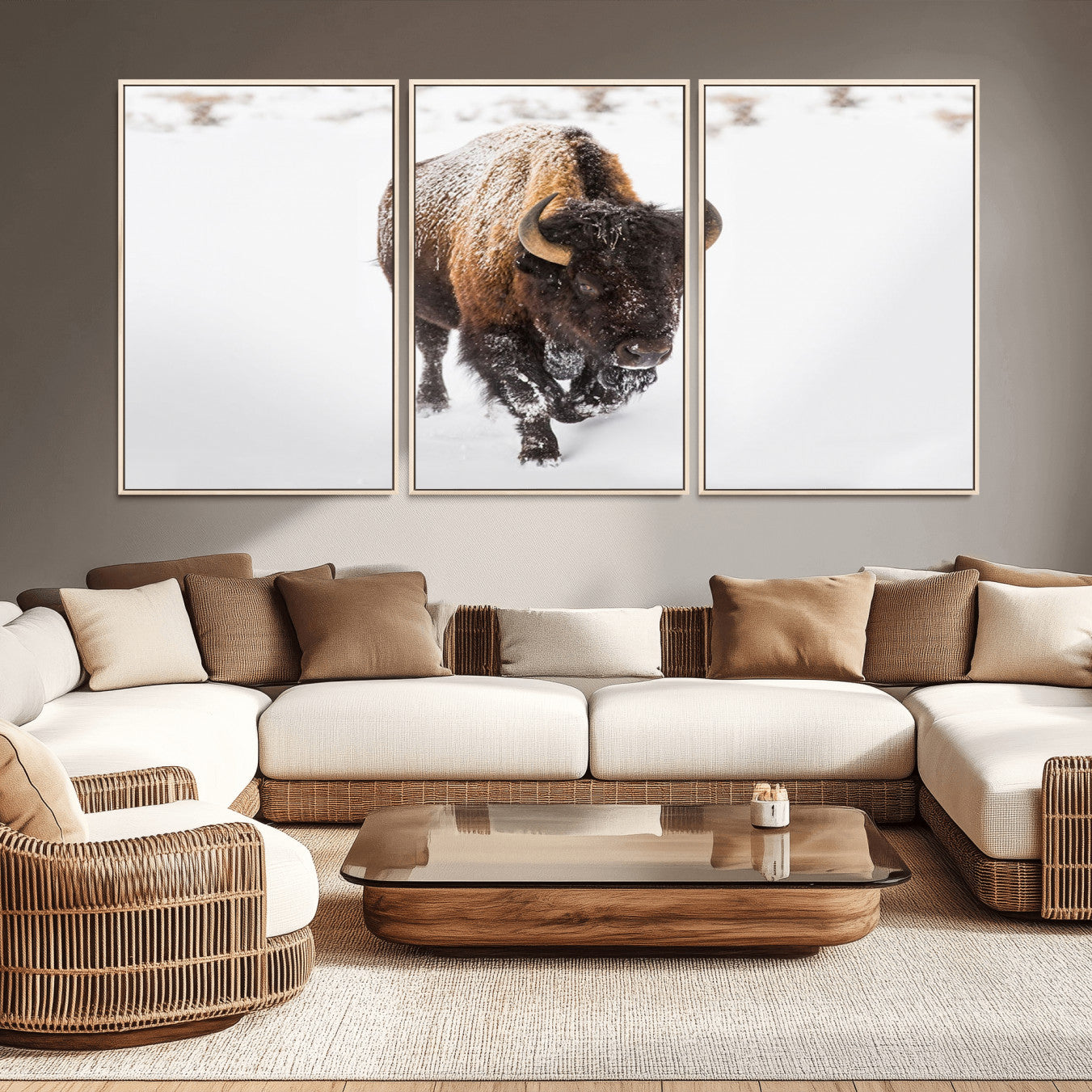 19889-MGV-FC-60X30-3P_Natural-Bison Winter Wall Art Canvas Print For Farmhouse Decor