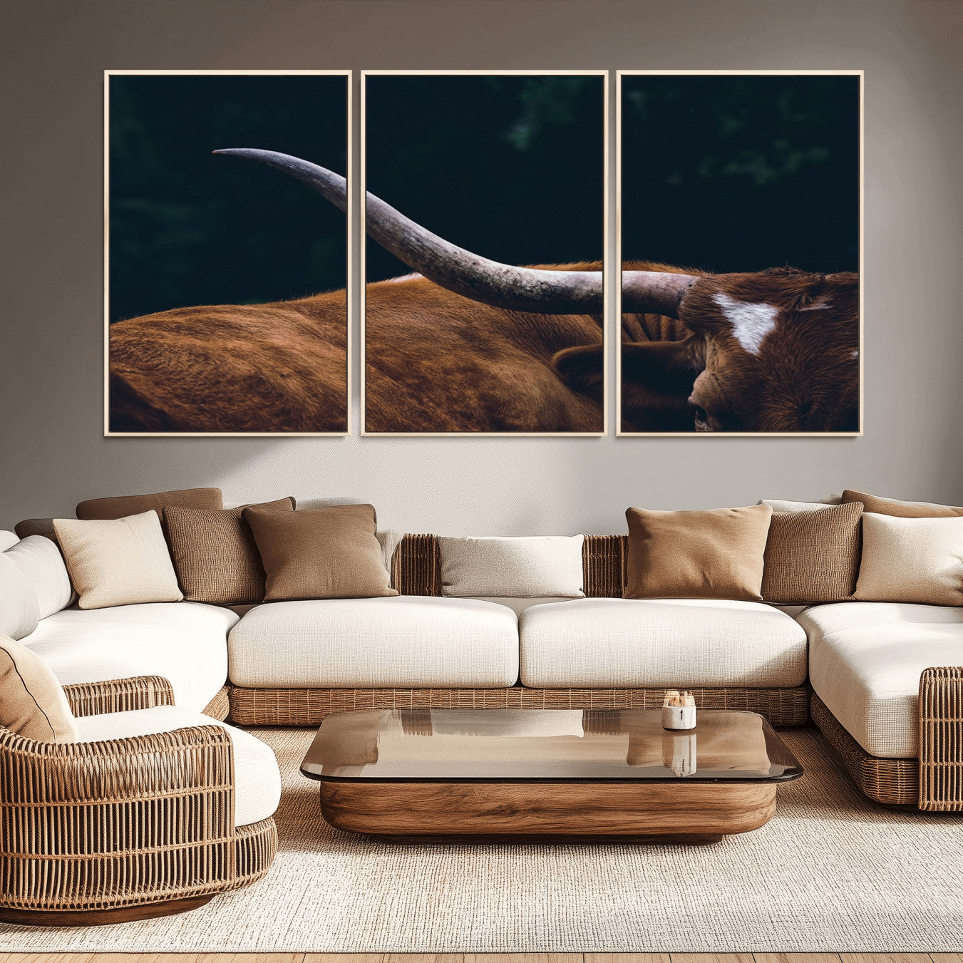 -Texas Longhorn Bull Wall Art Canvas Print - Large Framed Canvas Wall Art, Farmhouse Cabin Wall