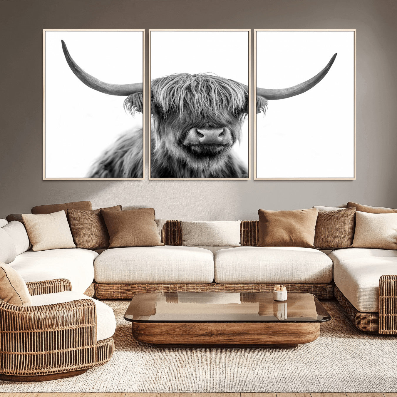 -Scottish Highland Cow Cattle Art Print Wall Art Canvas Print for Farmhouse Decor, Framed Scottish