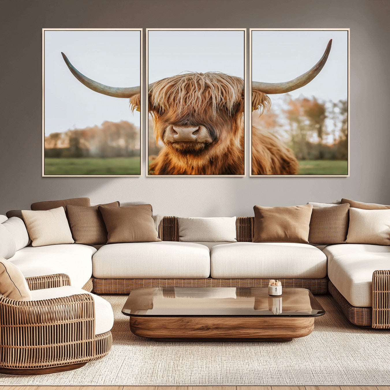 -Highland Cow Animal Scottish Cattle Art Print Farmhouse Wall Art Canvas Print