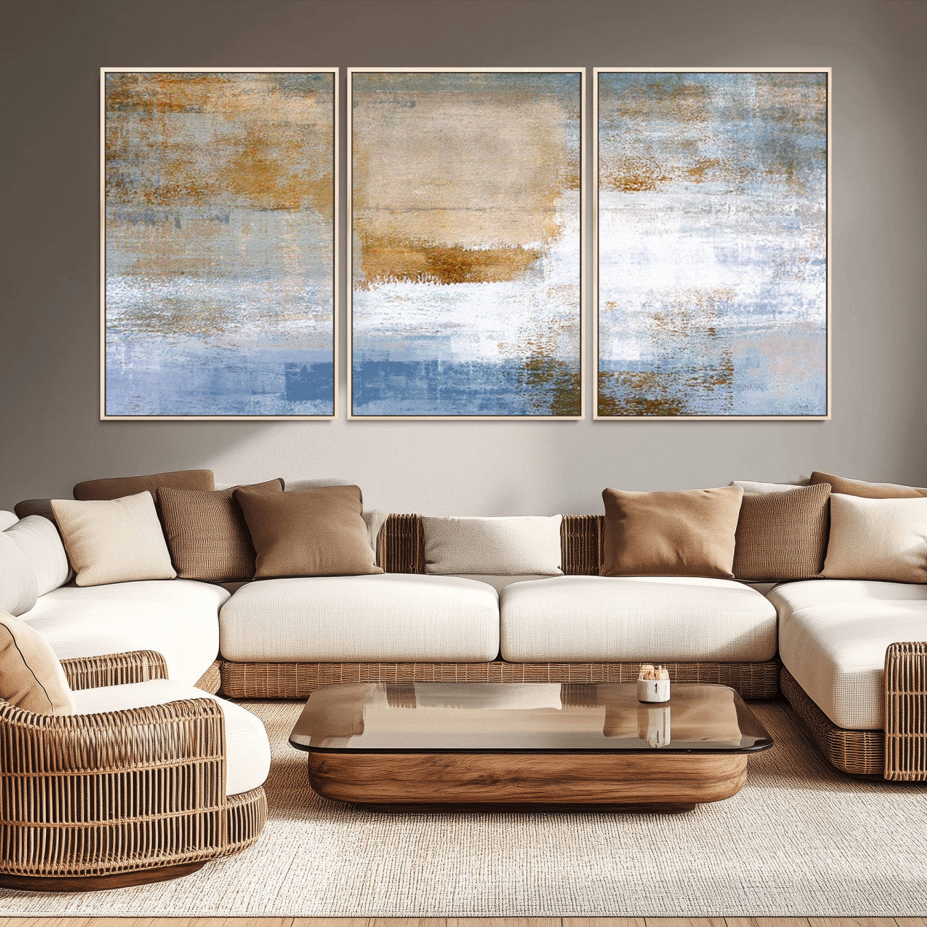 72354-MGV-CV-36X24-Blue Multi Panel Abstract Wall Art Canvas, Abstract Blue and Gold Canvas Print