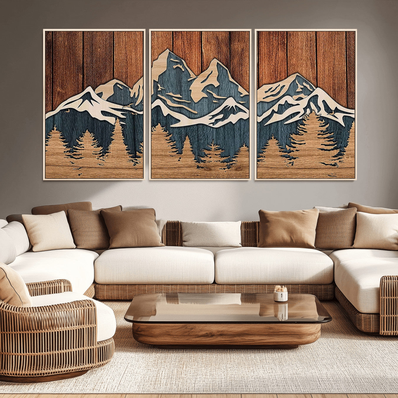 41330-MGV-CV-36X24-Rustic Wood Style Mountain Wall Art, Nature Forest Canvas Print, Wooden Textured Mountain Artwork,