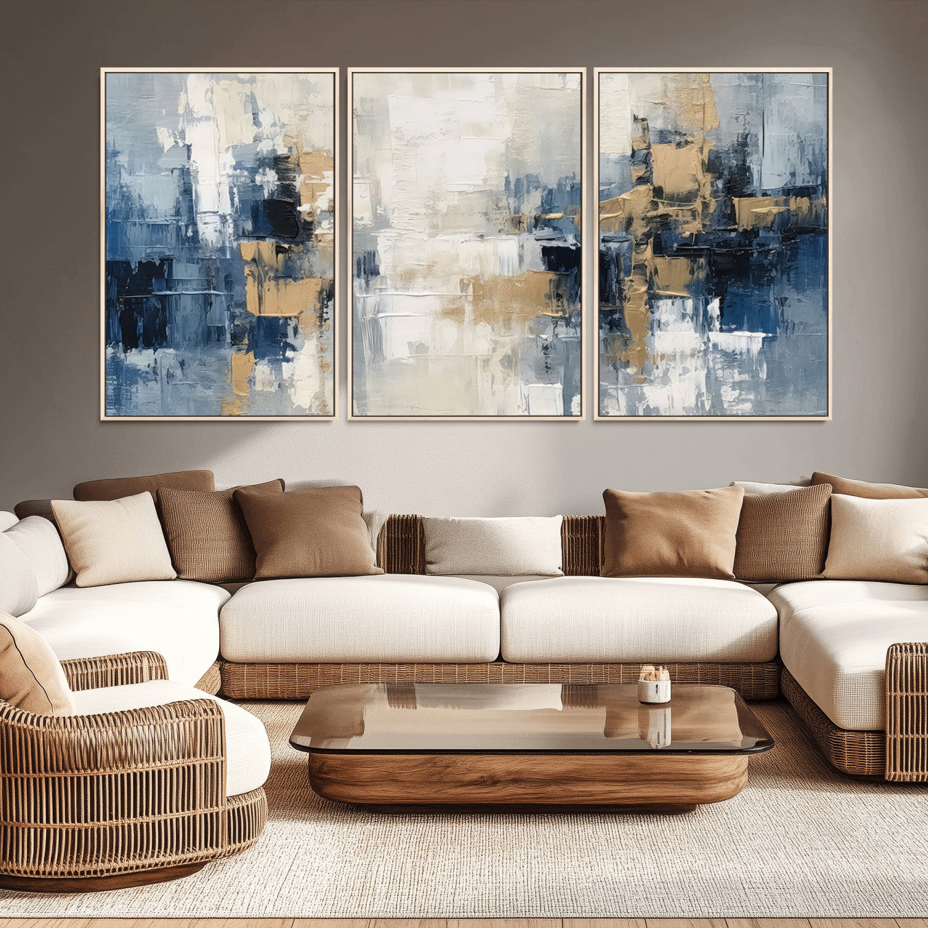 44344-MGV-CV-36X24-Modern Abstract Canvas Wall Art in Blue and Gold Tones | Large Contemporary Art for Living Room,