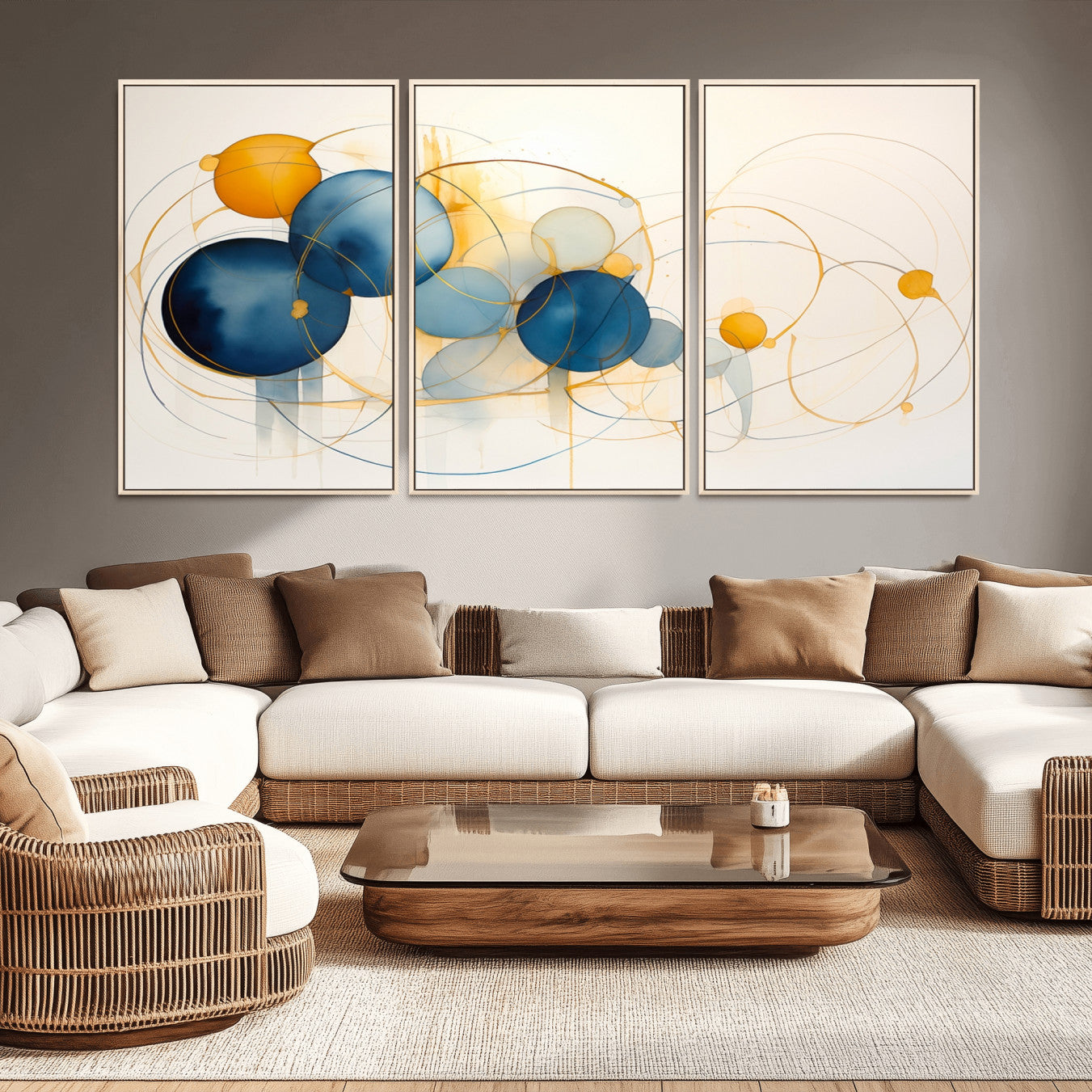 36188-MGV-CV-36X24-Geometric Blue Orange Abstract Wall Art Canvas, Geometric Blue Orange Canvas Print