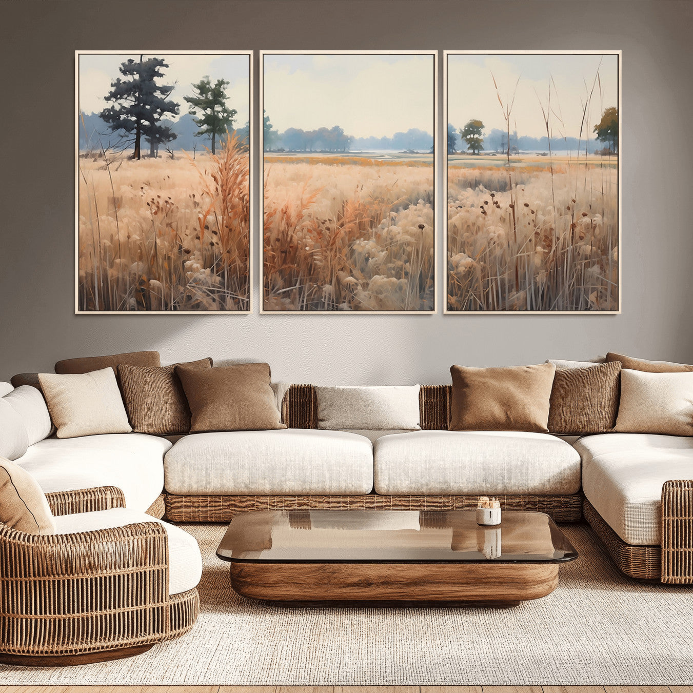 98822-MGV-CV-36X24-Golden Fields Canvas Wall Art Print – Serene Landscape of Nature’s Tranquility in Minimalist Modern